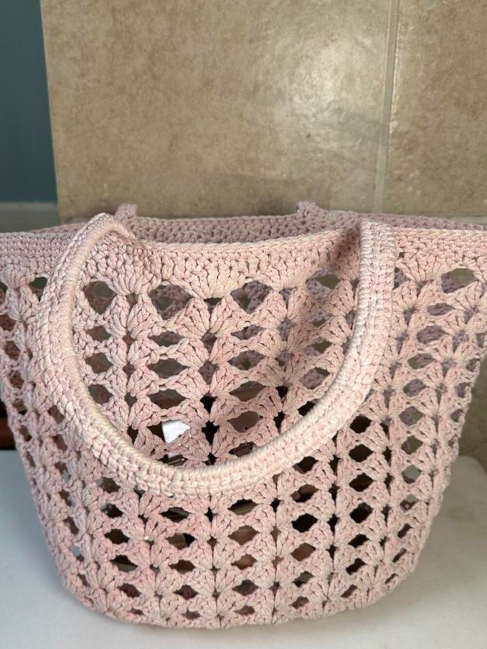 Pink Tabitha Webb crochet tote bag
